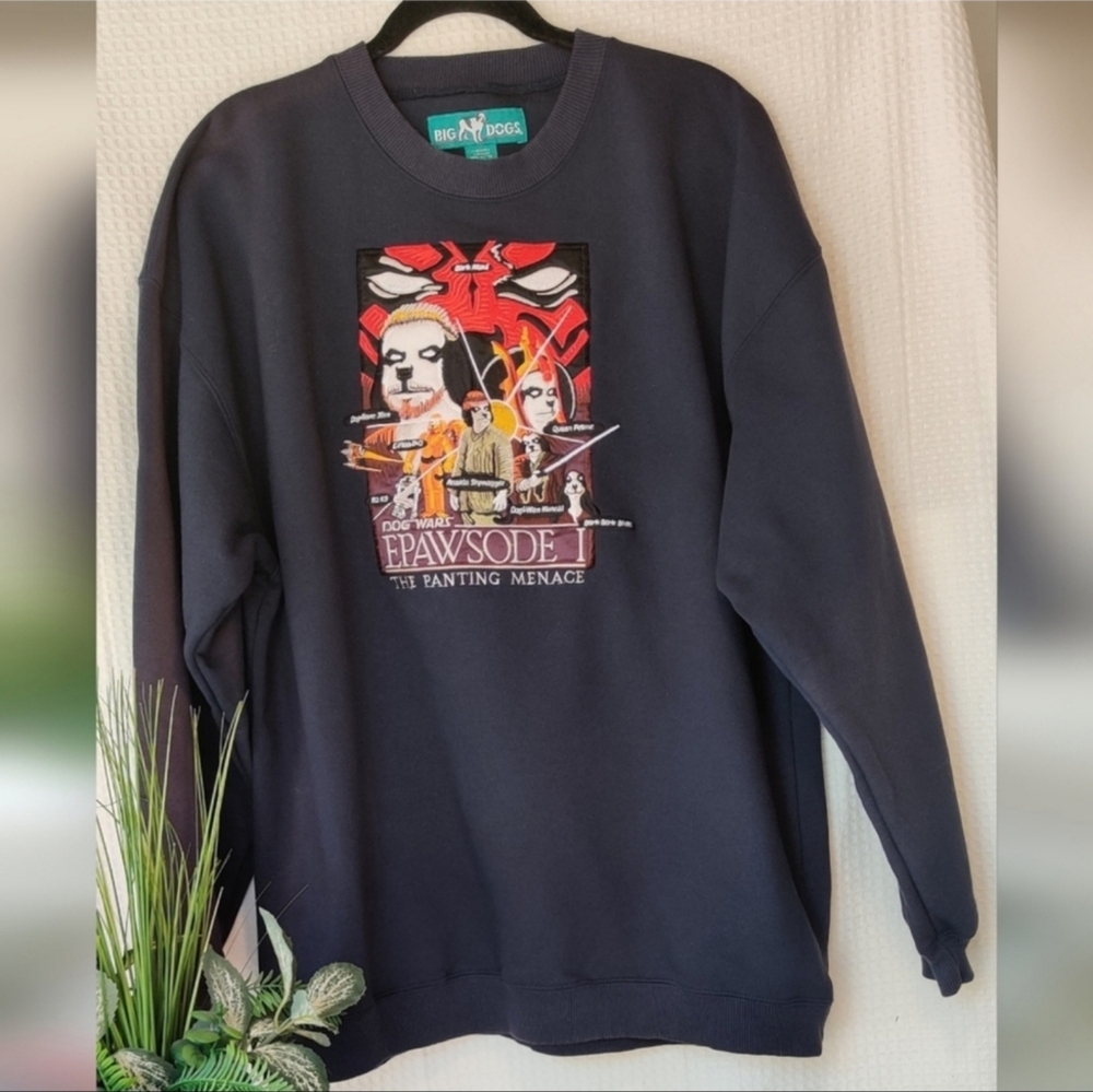 Vintage Big Dogs Navy Blue Sweatshirt "Dog Wars Epawsode" Size XL